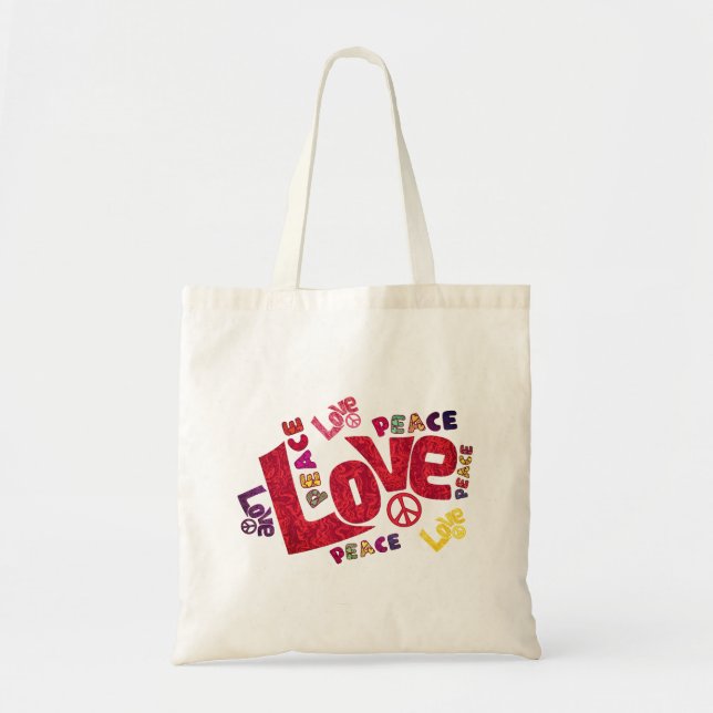 Love, peace, typography tote bag (Front)
