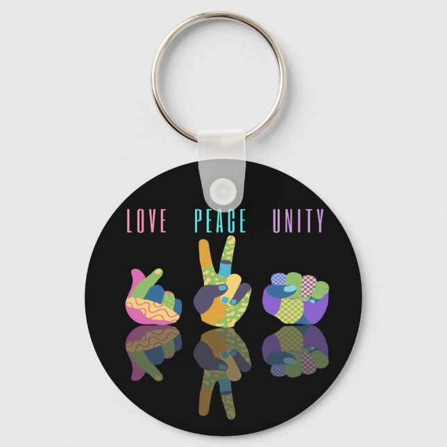 Love Peace Unity Hand Sign    Key Ring (Front)