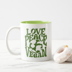 Love Peace Vegan Slogan Vegetarian Funny  Two-Tone Coffee Mug