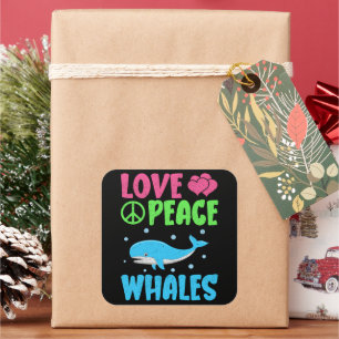Love Peace Whales Cute Sea Animals Whale Lover Square Sticker