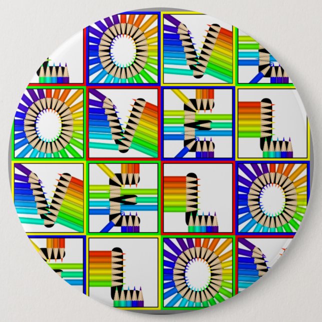 LOVE PENCILS 6 CM ROUND BADGE (Front)