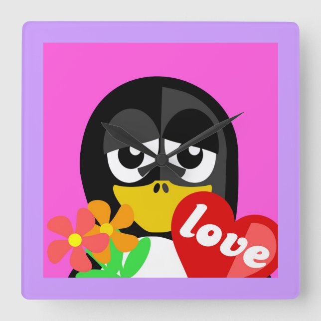 LOVE PENGUIN SQUARE WALL CLOCK (Front)