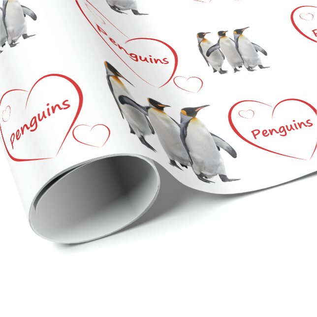 Love Penguins Wrapping Paper (choose colour) (Roll Corner)