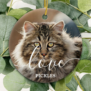 Love Personalised 2 Photo Cat Pet Memorial Ceramic Tree Decoration