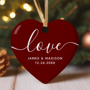 Love Personalised Couples Burgundy Photo Ornament