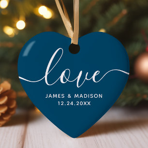 Love Personalised Couples Navy Photo Ornament