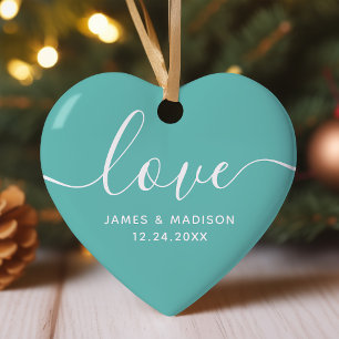 Love Personalised Couples Teal Photo Ornament
