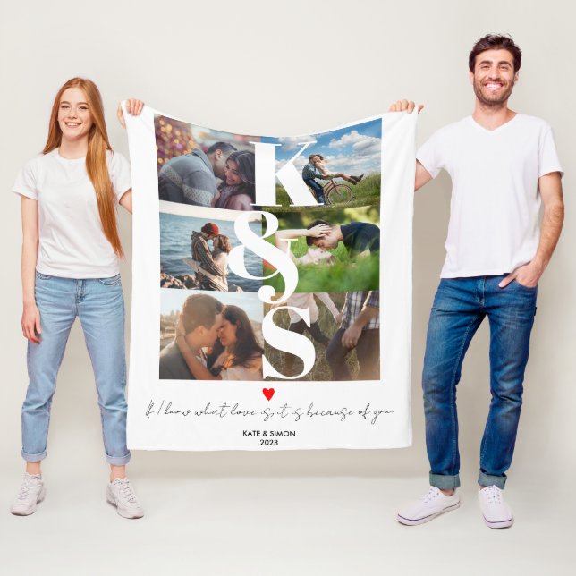 LOVE Personalised Custom Photo Collage Couple Fleece Blanket (In Situ)