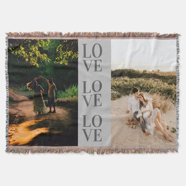 "LOVE" personalised Full photo layout  Throw Blanket (Front)