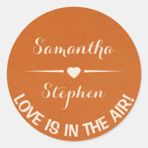 Love Personalised Heart White & Rust Brown Wedding Classic Round Sticker