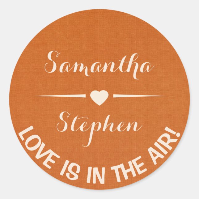 Love Personalised Heart White & Rust Brown Wedding Classic Round Sticker (Front)