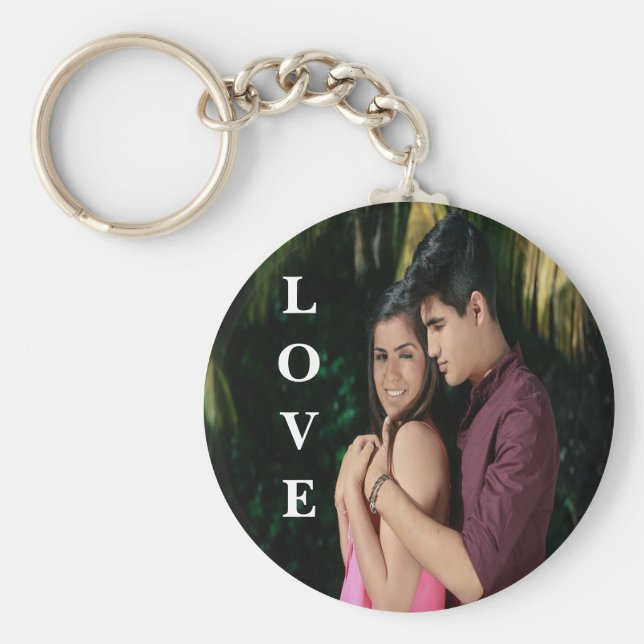 Love Personalised Photo Button Keychain (Front)