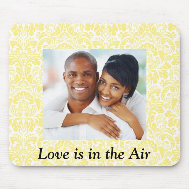 Love Personalised Photo Yellow Damask Mousepad (Front)
