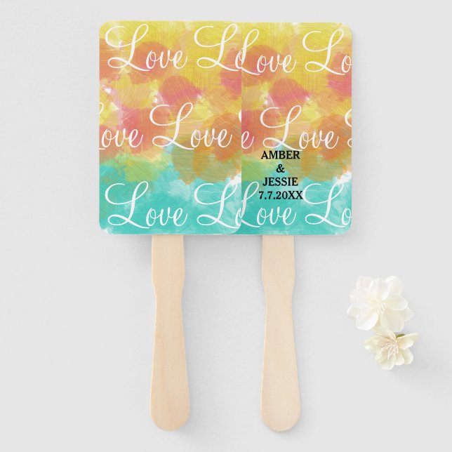 Love Personalised Wedding Gouache Watercolors Hand Fan (Front and Back)