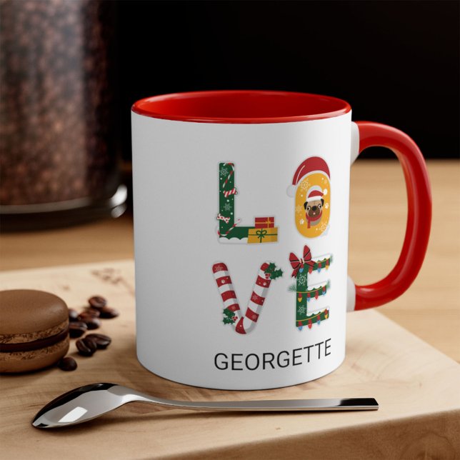LOVE Personalized Christmas Holiday Cute Puppy Mug (Creator Uploaded)