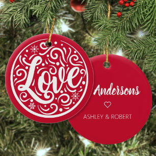 Love Personalized Couple Christmas Holiday Red Ceramic Tree Decoration