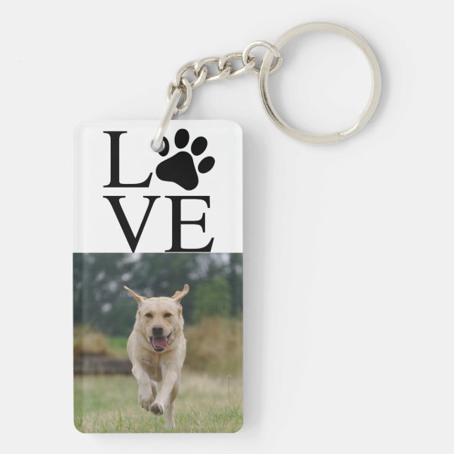 Love Pet Paw Print Simple Minimal Two Photo Dog Key Ring (Back)