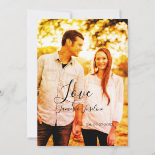 Love photo add name est. Date year wedding couple Invitation