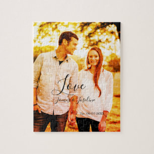 Love photo add name est. Date year wedding couple Jigsaw Puzzle