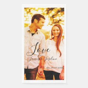 Love photo add name est. Date year wedding couple Napkin