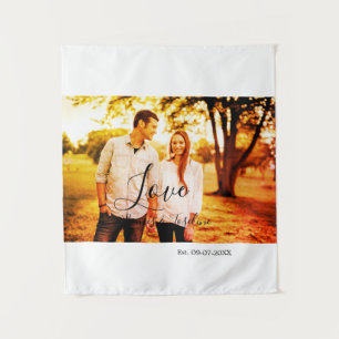 Love photo add name est. Date year wedding couple Tapestry