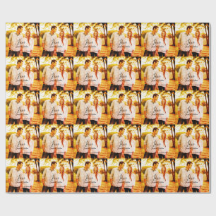 Love photo add name est. Date year wedding couple Wrapping Paper