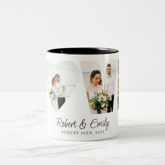 Love Photo Collage 4 Photos Anniversary Gift Two-Tone Coffee Mug (Center)