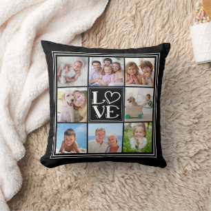 LOVE Photo Collage Editable Black Cushion