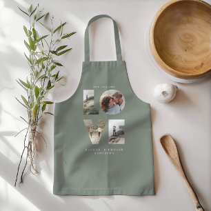 Love photo collage modern personalised sage green apron