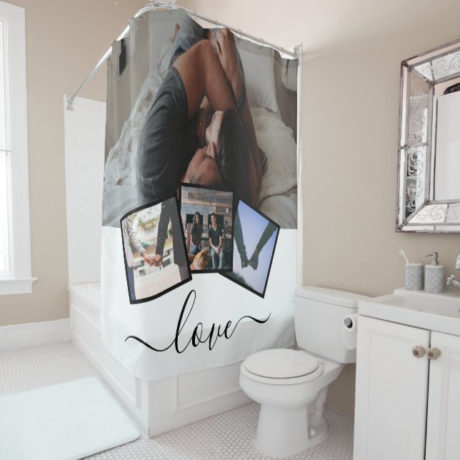 Love Photo Collage Personalised 4 Photo Template Shower Curtain (In Situ)