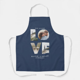 Love photo collage simple modern personalised blue apron