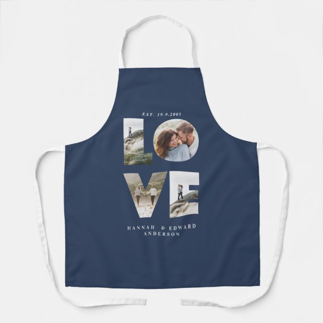 Love photo collage simple modern personalised blue apron (Front)