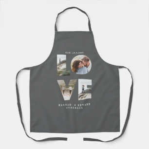 Love photo collage simple modern personalised grey apron