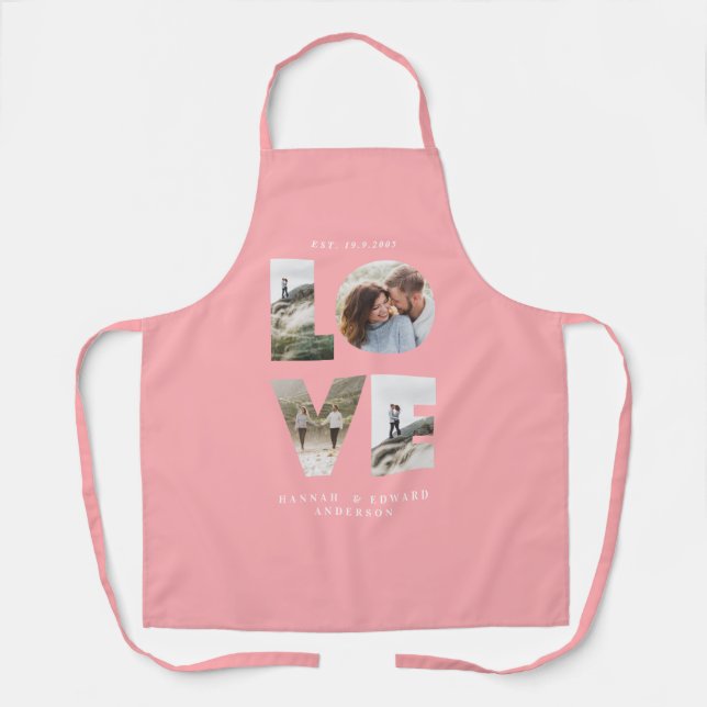 Love photo collage simple modern personalised pink apron (Front)