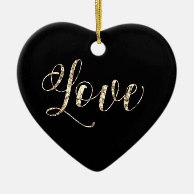 *~*  LOVE PHOTO Gold Glitter Heart Ornament (Front)