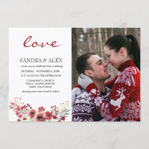 Love Photo Marsala Floral Wedding Invitation Card
