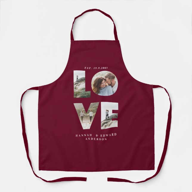 Love photo simple modern personalised burgundy apron (Front)