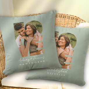 Love Photo Simple Modern Personalised Gift Green Cushion