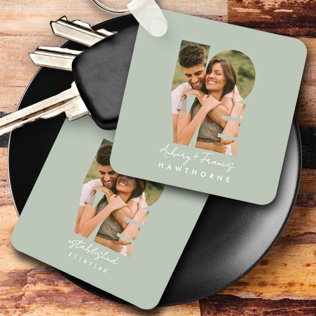 Love Photo Simple Modern Personalised Gift Green Key Ring (Creator Uploaded)