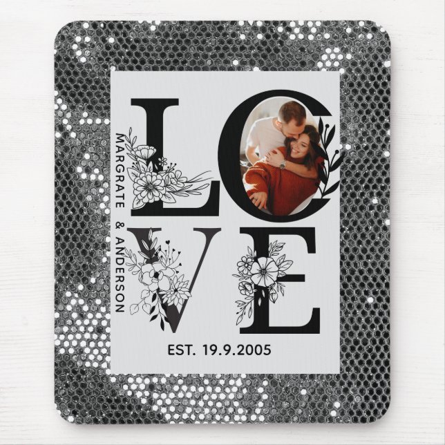 Love photo simple modern personalised gift silver mouse mat (Front)