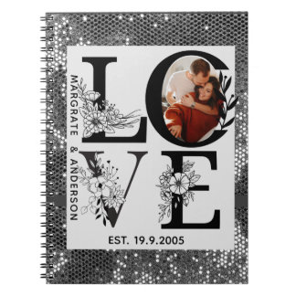 Love photo simple modern personalised gift silver notebook