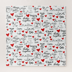 Love phrases, doodle hearts, valentines pattern. jigsaw puzzle