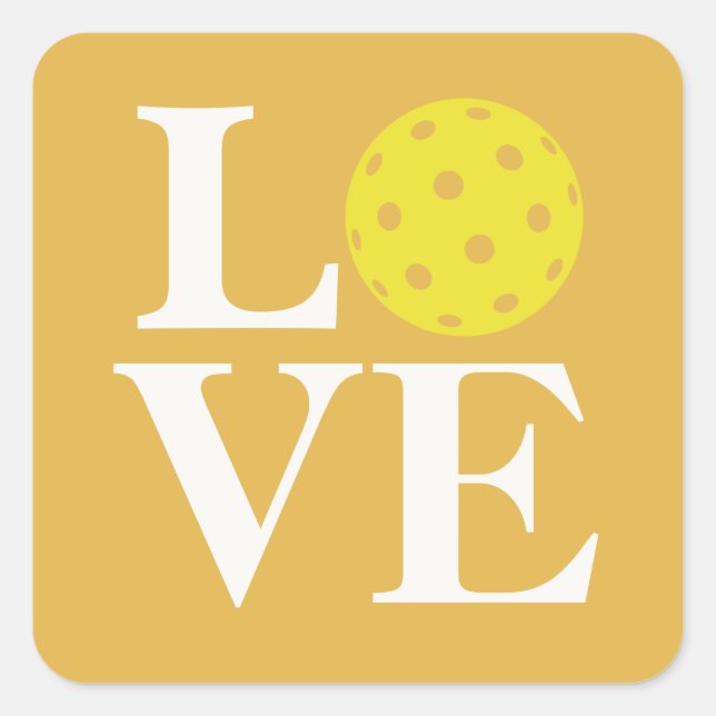"LOVE" Pickleball Mustard Yellow Square Sticker (Front)