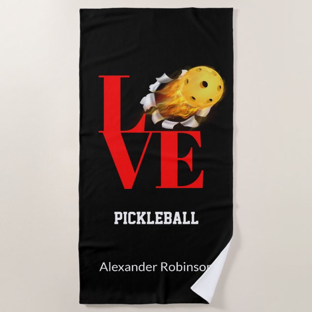 Love Pickleball Personalised Sports  Beach Towel (Front)