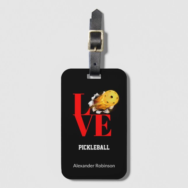 Love Pickleball Personalised Sports  Luggage Tag (Front Vertical)