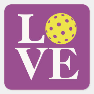"LOVE" Pickleball Raspberry Purple Square Sticker