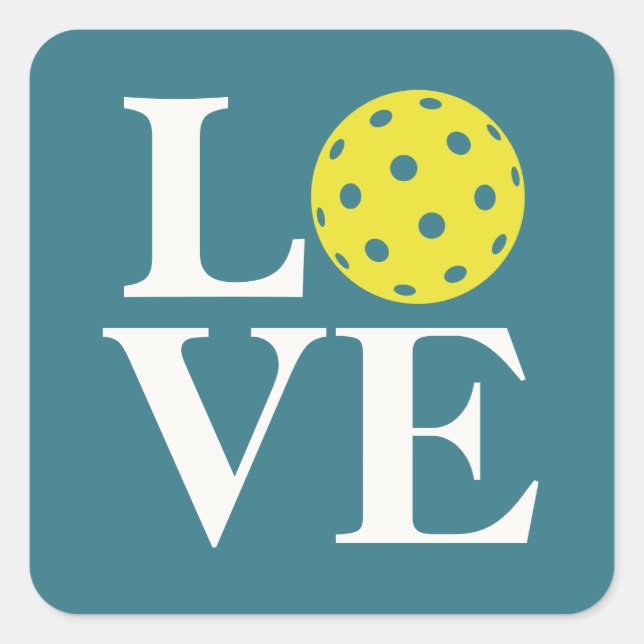 "LOVE" Pickleball Teal Blue Square Sticker (Front)