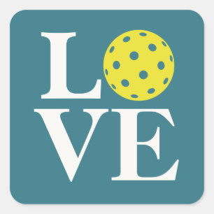 "LOVE" Pickleball Teal Blue Square Sticker