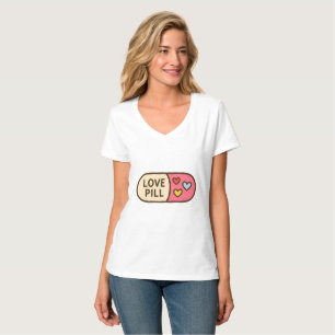 Love Pill Cartoon Sticker – Cute Capsule with Hear T-Shirt