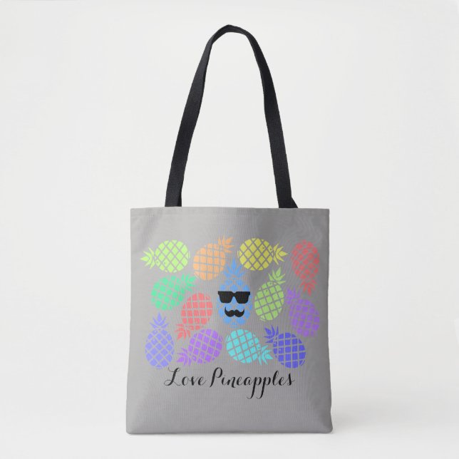 "Love Pineapples" Colorful Tote Bag (Front)